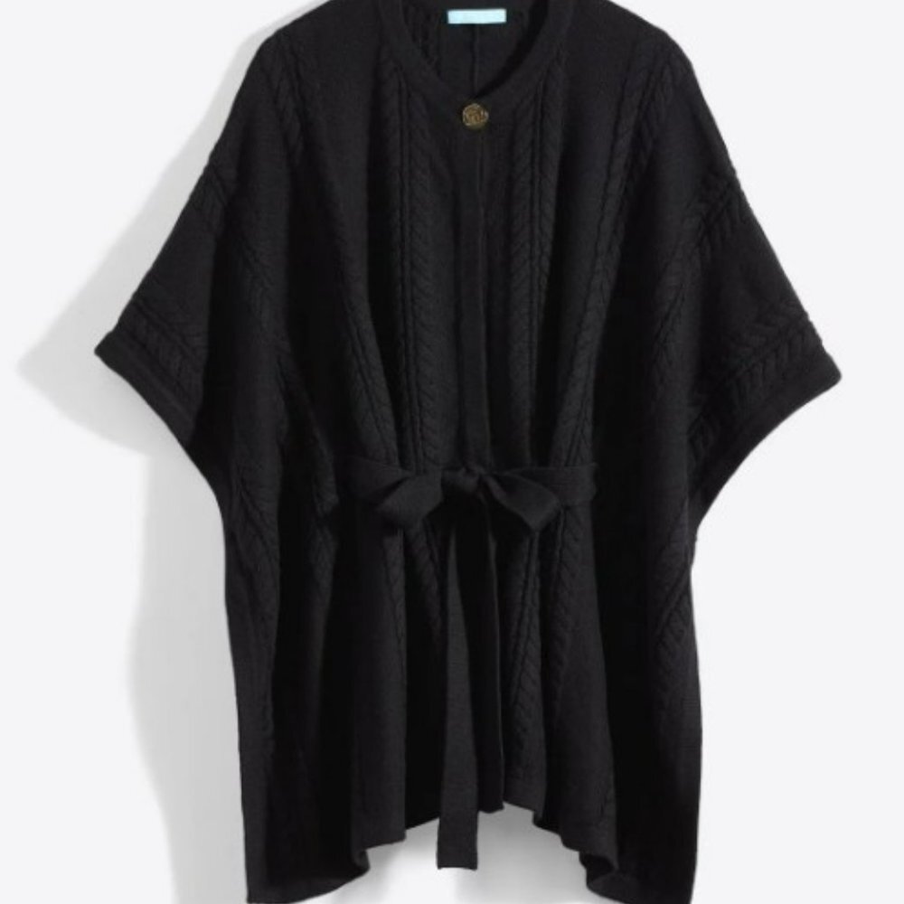 Draper James Belted Black Cap Poncho Style with Gold Button Size XS - S
